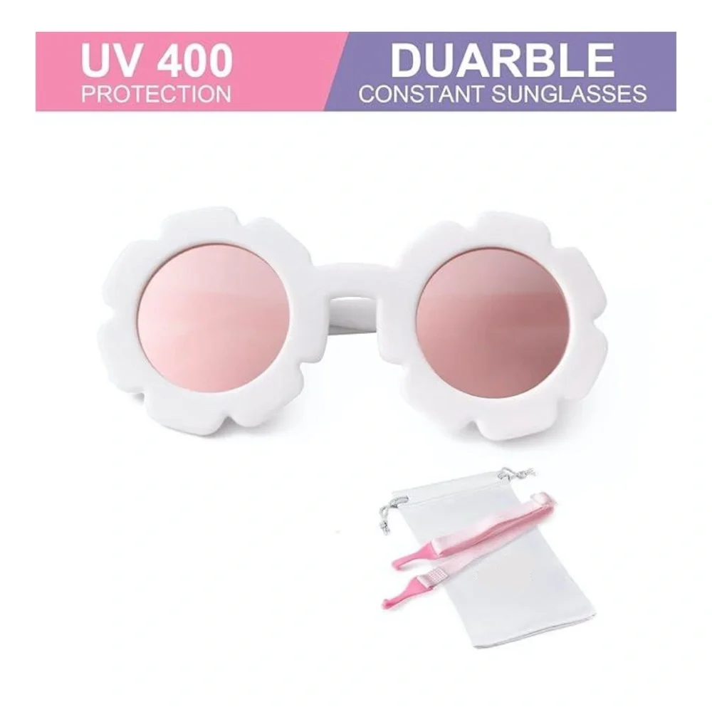 Toddler Sunglasses with Strap Polarized Lens Retro Flexible Flower Frame